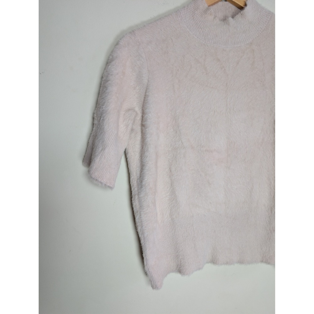 BAILEY 44 Revolve Eyelash Sweater Sz M Plush Mock Neck‎ Short Sleeve Dusty Pink